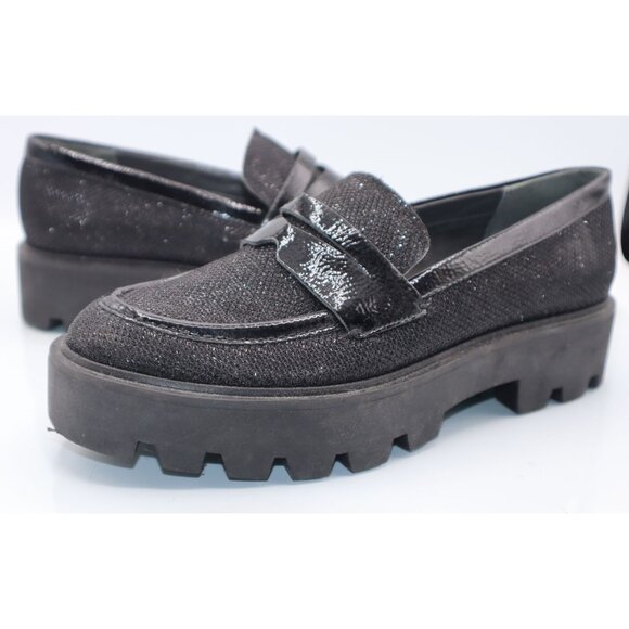 Franco Sarto Black Glitter Platform Loafers Lug Chuncky Heel Womens Size 7.5 - Picture 7 of 8